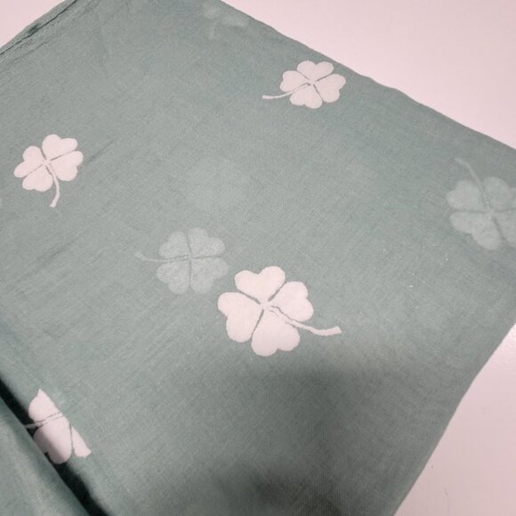 Sage Green Scarf with a white embroidered floral motif  NEW - Picture 2 of 6